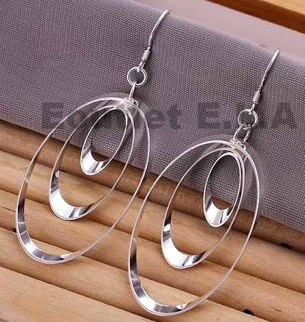 65mm TRIPLE RING SILVER DANGLE EARRINGS